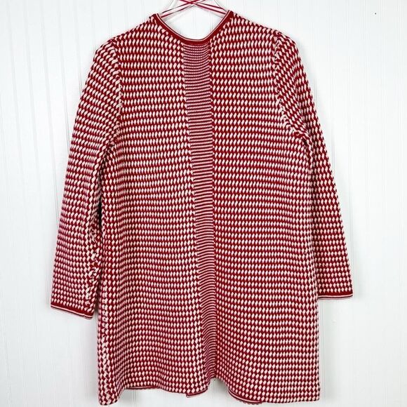 2XP TALBOTS‎ MERINO WOOL BASKETWEAVE DUSTER LONG CARDIGAN RED WHITE - Picture 8 of 11